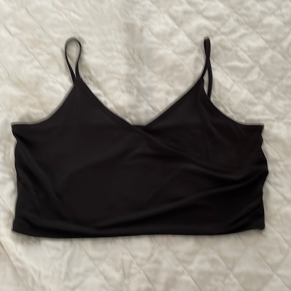 Women’s black spaghetti strap short top by divided size large silky material